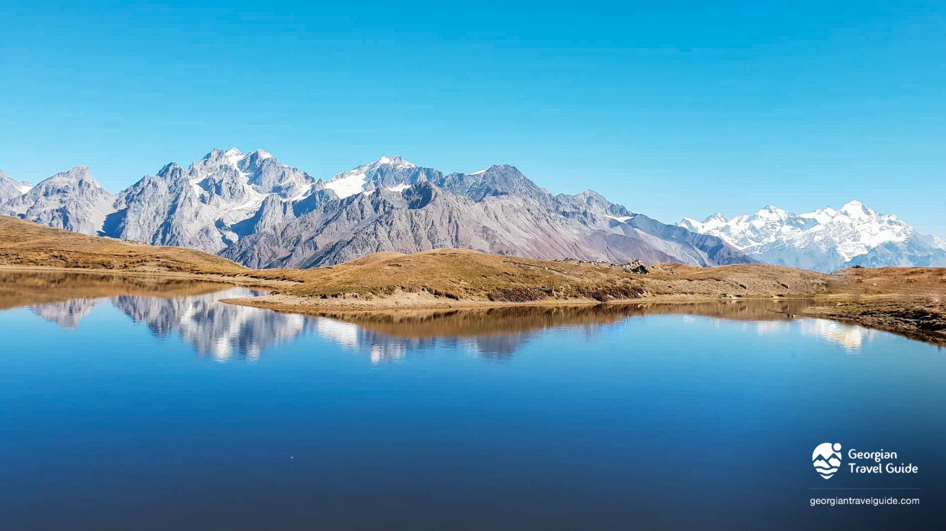 Koruldi Lakes overlooking the mountains near Mestia