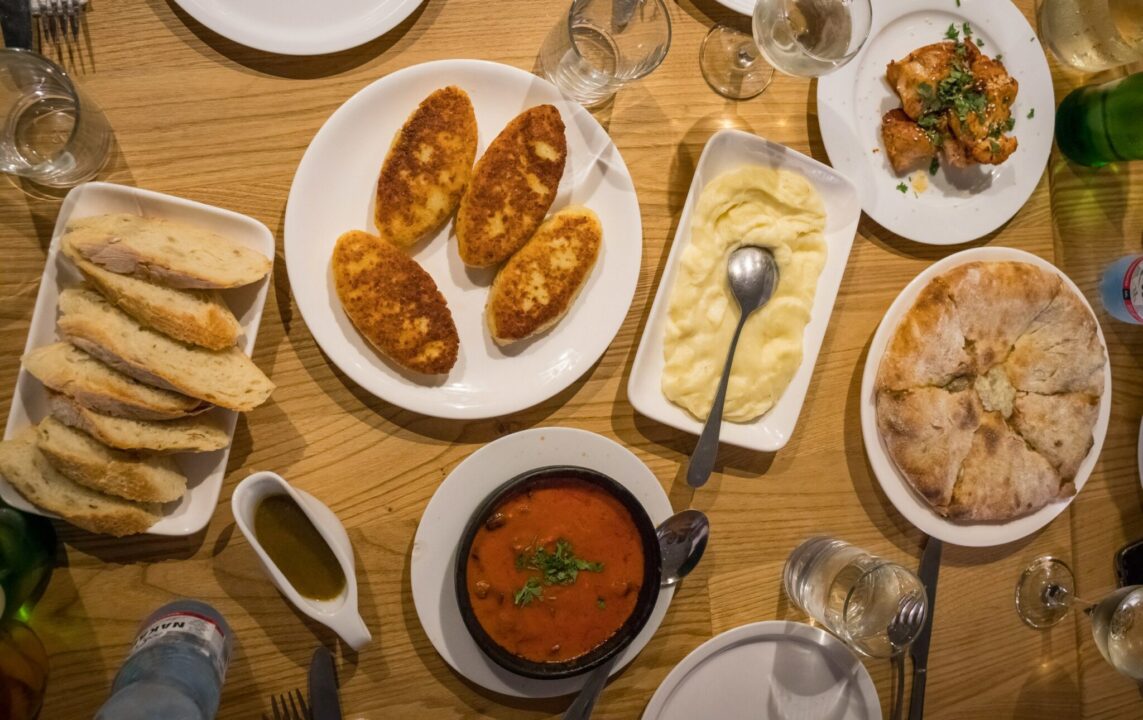 Traditional Georgian food served on a table